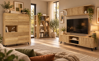 SALÓN COMPLETO SOLANA 01 · DISEÑO ESCANDINAVO, GRAN ALMACENAJE Y APERTURA PUSH