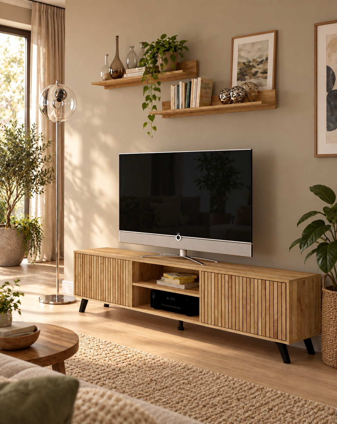 CONJUNTO DE SALÓN SOLANA 02 · MUEBLE TV Y ESTANTES - ELEGANCIA NÓRDICA Y DISEÑO FUNCIONAL