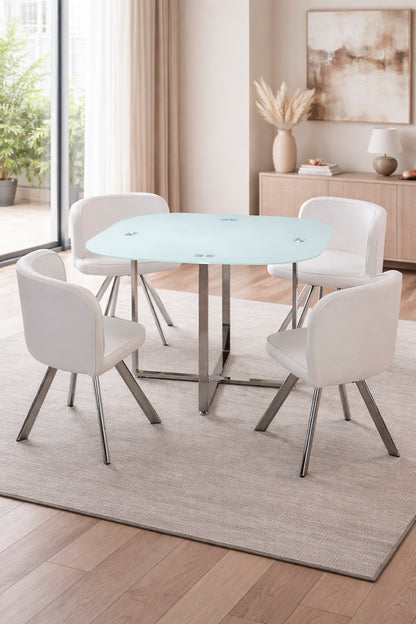 CONJUNTO MESA MAS CUATRO SILLAS BLANCO TECA