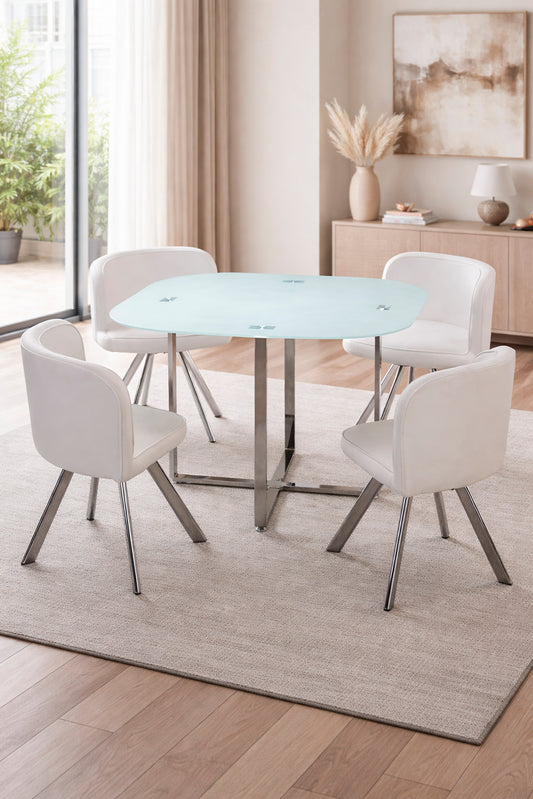 CONJUNTO MESA MAS CUATRO SILLAS BLANCO TECA