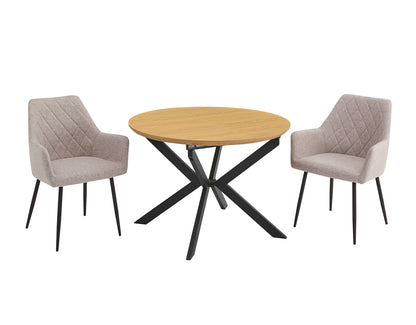 CONJUNTO DE COMEDOR WINSOR Y DEVON – MESA REDONDA EXTENSIBLE Y SILLONES TAPIZADOS