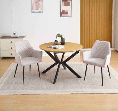CONJUNTO DE COMEDOR WINSOR Y DEVON – MESA REDONDA EXTENSIBLE Y SILLONES TAPIZADOS