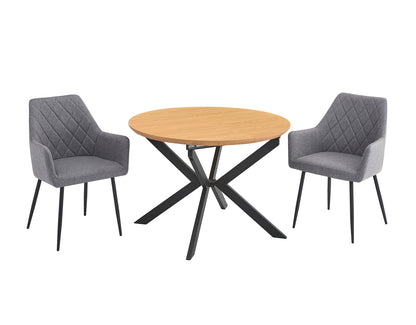 CONJUNTO DE COMEDOR WINSOR Y DEVON – MESA REDONDA EXTENSIBLE Y SILLONES TAPIZADOS