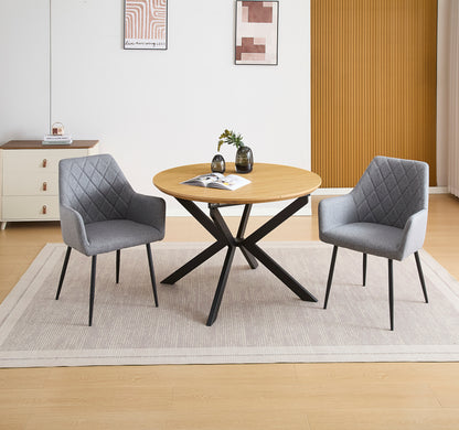 CONJUNTO DE COMEDOR WINSOR Y DEVON – MESA REDONDA EXTENSIBLE Y SILLONES TAPIZADOS