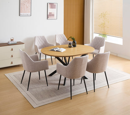 CONJUNTO DE COMEDOR WINSOR Y DEVON – MESA REDONDA EXTENSIBLE Y SILLONES TAPIZADOS