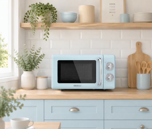 MICROONDAS CON GRILL CECOTEC PROCLEAN 3110 RETRO BLUE 20 L – 700 W – DISEÑO VINTAGE RETRO