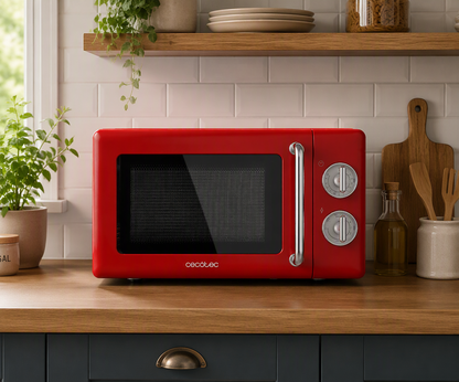 MICROONDAS CON GRILL CECOTEC PROCLEAN 3110 RETRO RED 20 L – 700 W – DISEÑO VINTAGE