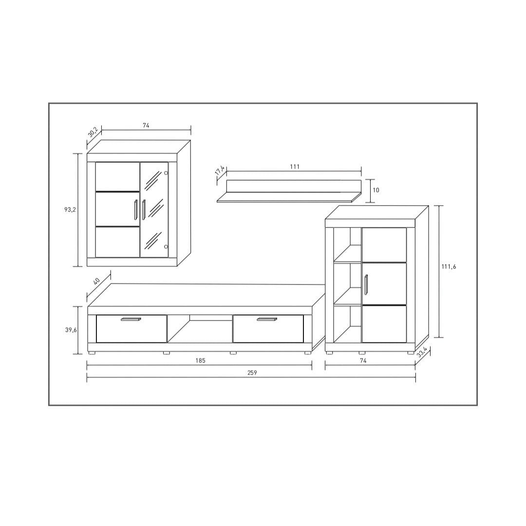 MUEBLE SALÓN COMEDOR FIORD CON LUCES LED 259 CM