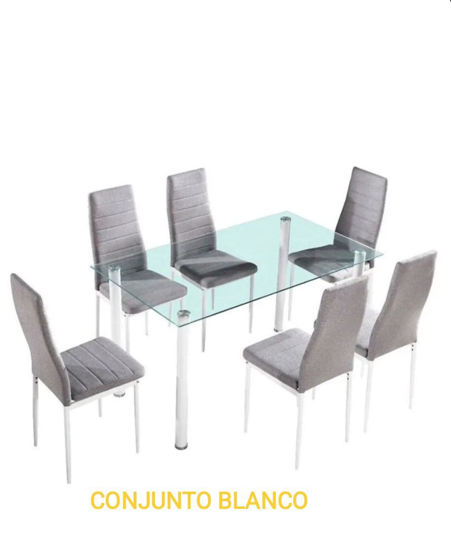 CONJUNTO DE MESA COMEDOR MAS 6 SILLAS TAPIZADAS YURIA