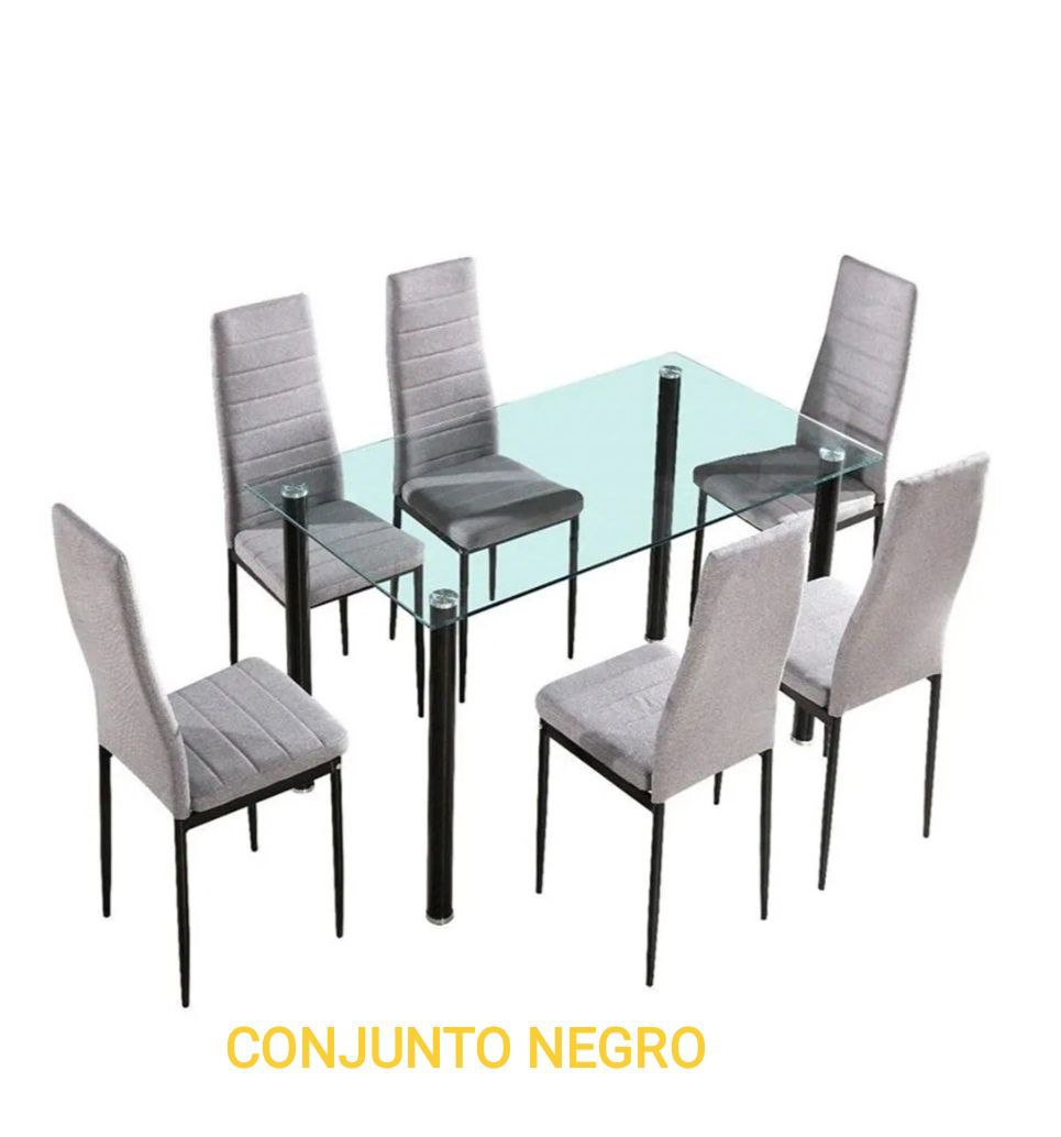 CONJUNTO DE MESA COMEDOR MAS 6 SILLAS TAPIZADAS YURIA