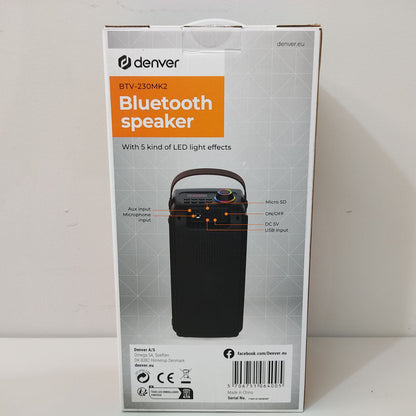 ALTAVOZ PORTÁTIL DENVER BTV-230MK2 – 100W, BLUETOOTH, LUCES LED Y KARAOKE