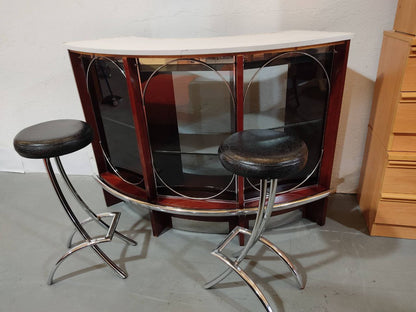 CONJUNTO BAR RETRO CON BOTELLERO Y TABURETES – ESTILO VINTAGE AÑOS 70