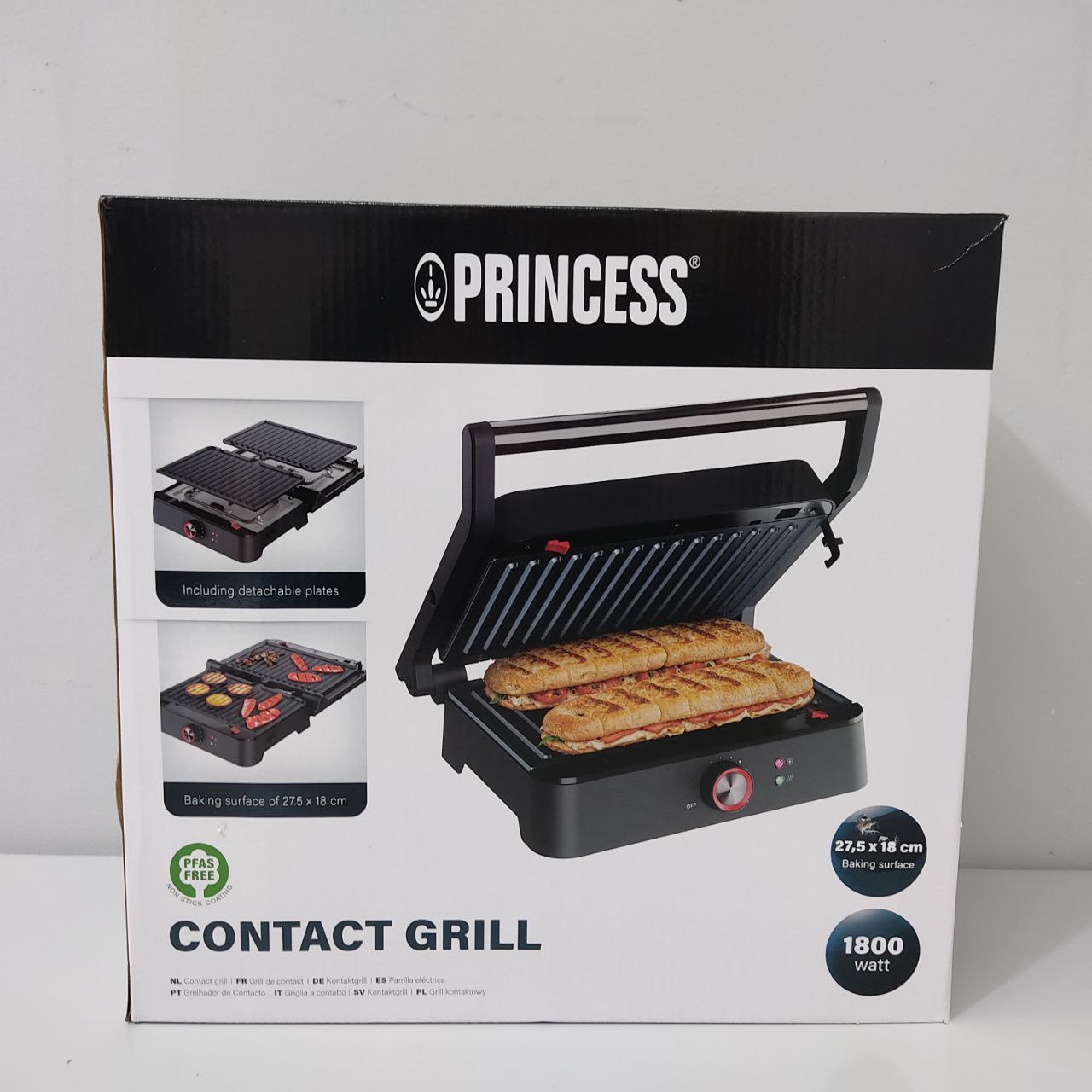 GRILL PRINCESS 1800W – SUPERFICIE XL 27,5X18CM CON TERMOSTATO AJUSTABLE